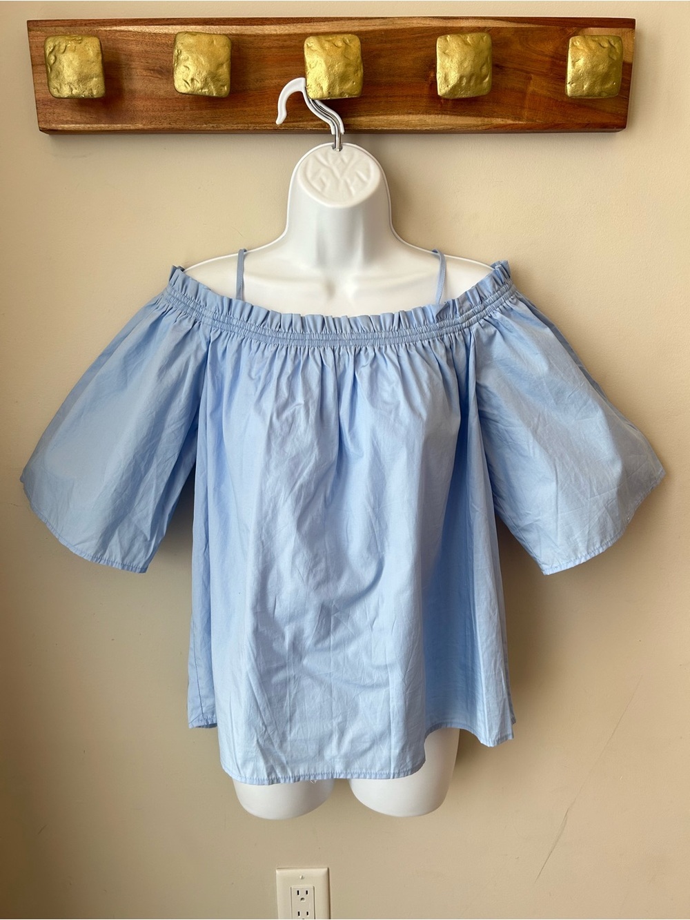 🟢 5 for $25 🟢 H&M 100% COTTON Blue Off-Shoulder Blouse Coastal Cottagecore